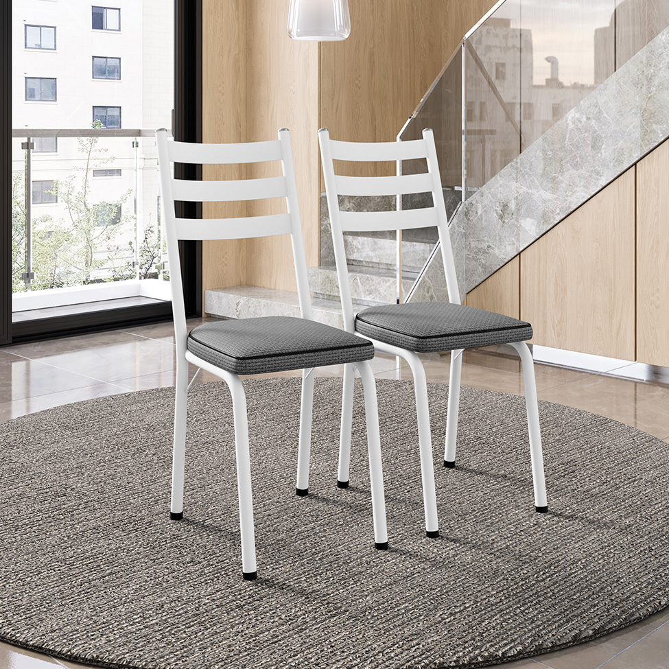 Conjunto com 2 Cadeiras New Revestimento Sintético Platina e Branco