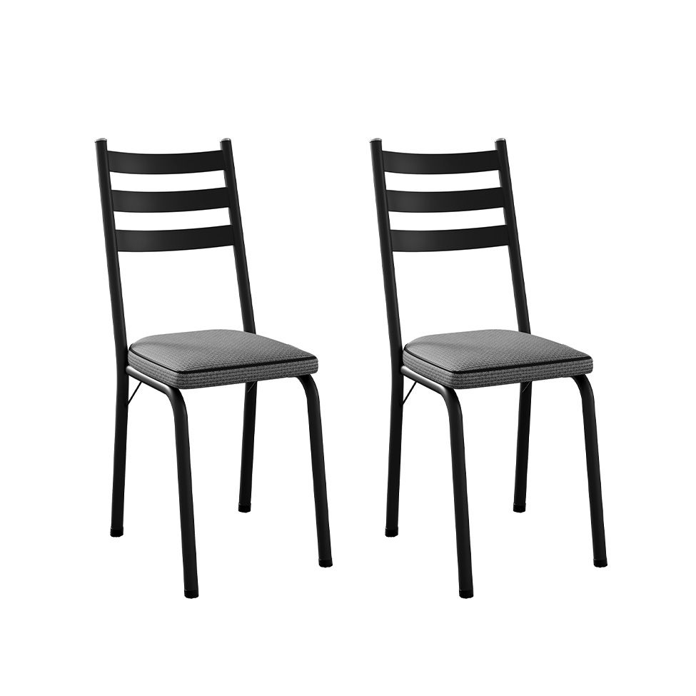 Conjunto com 2 Cadeiras New Revestimento Sintético Platina e Preto