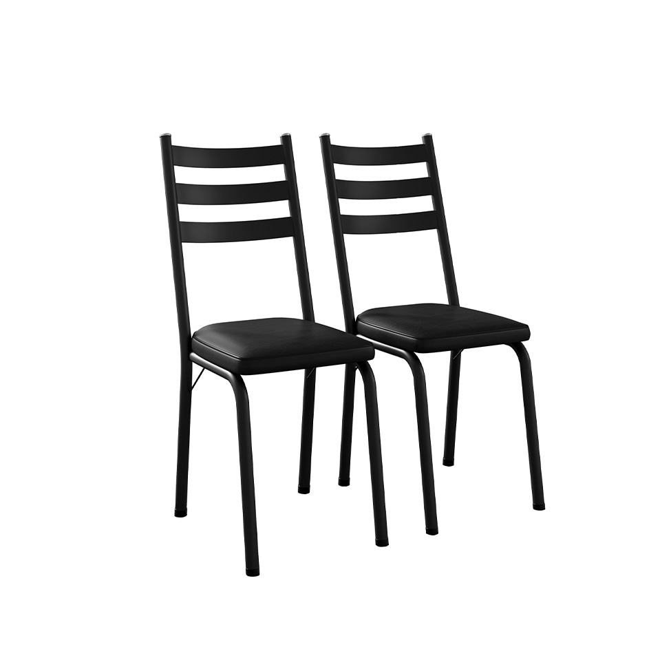 Conjunto com 2 Cadeiras New Revestimento Sintético Preto
