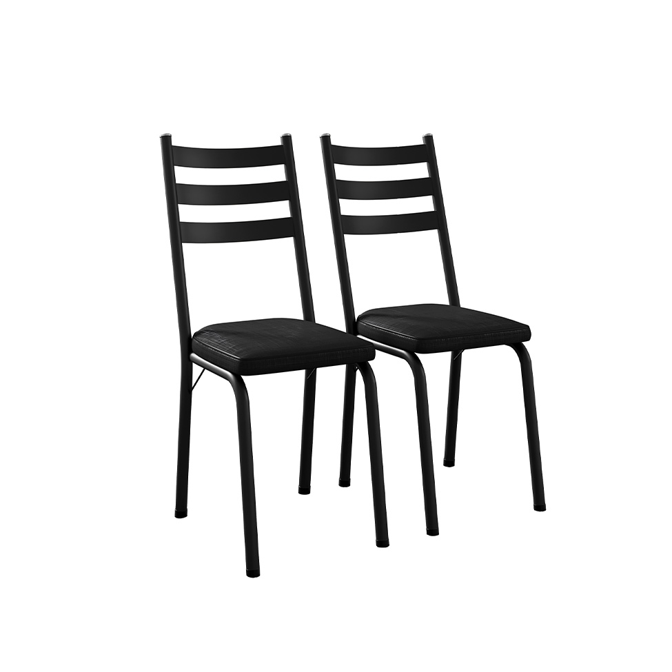 Conjunto com 2 Cadeiras New Revestimento Sintético Preto Brilho