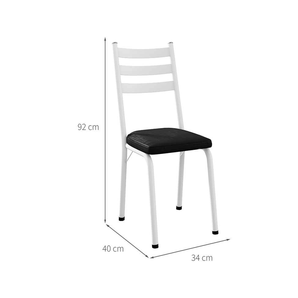 Conjunto com 2 Cadeiras New Revestimento Sintético Preto Brilho e Branco