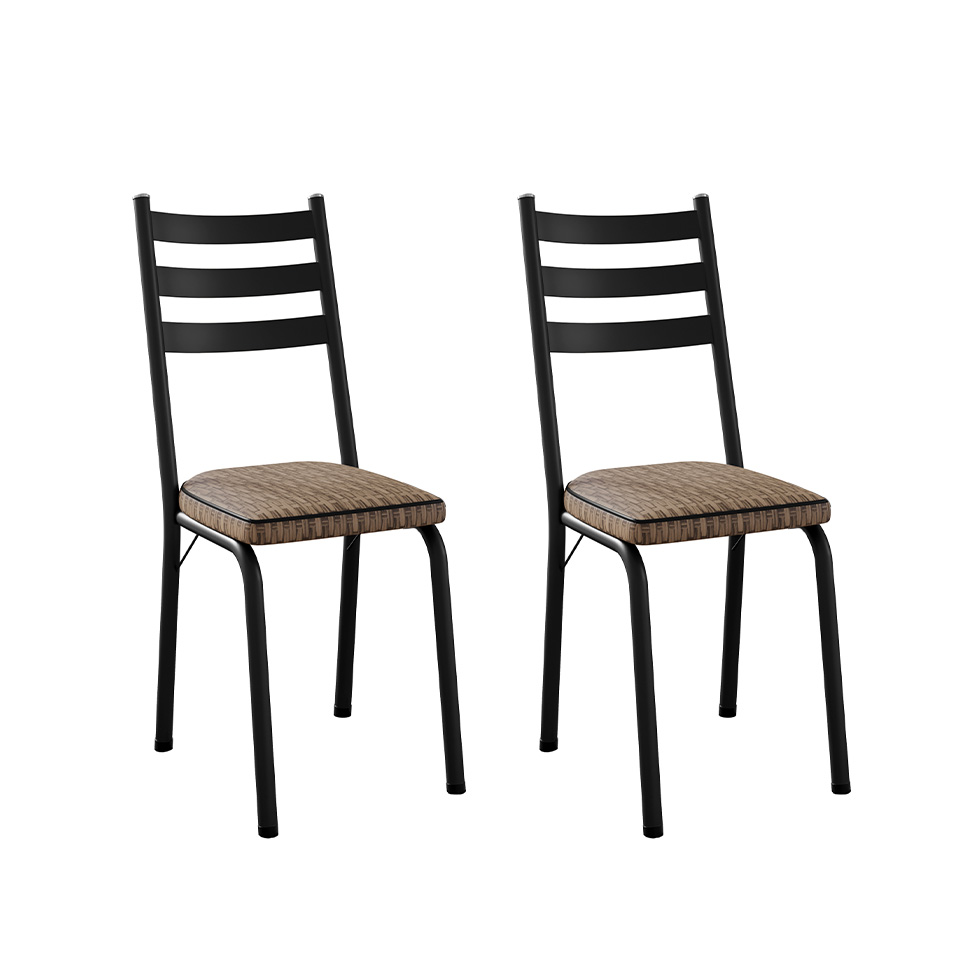 Conjunto com 2 Cadeiras New Revestimento Sintético Rattan e Preto
