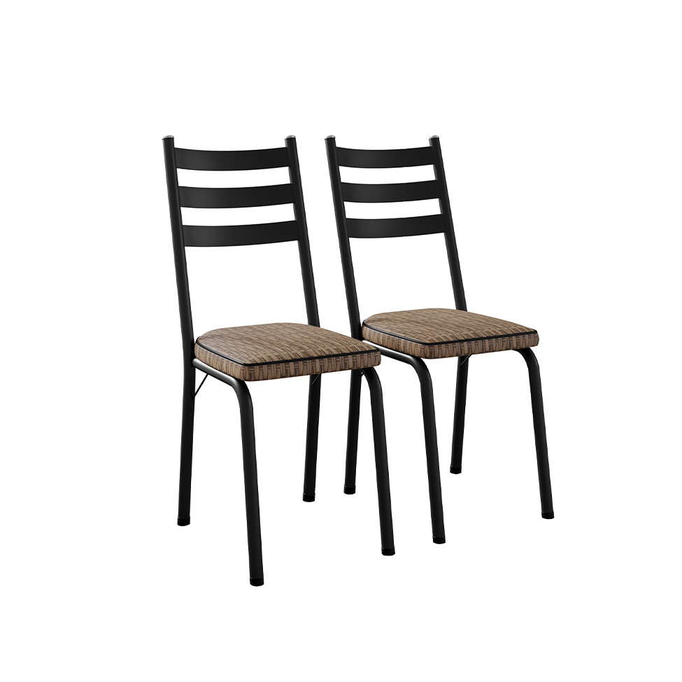 Conjunto com 2 Cadeiras New Revestimento Sintético Rattan e Preto