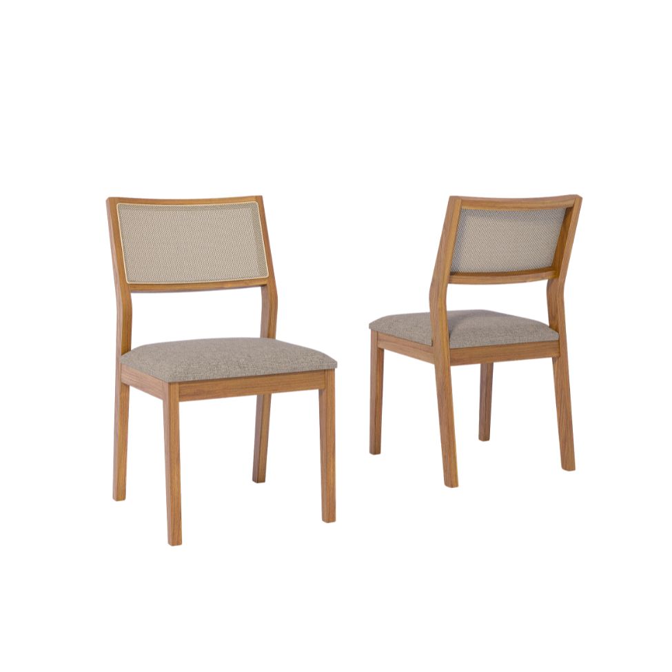 Conjunto com 2 Cadeiras Oiti Linho Bege e Madeira