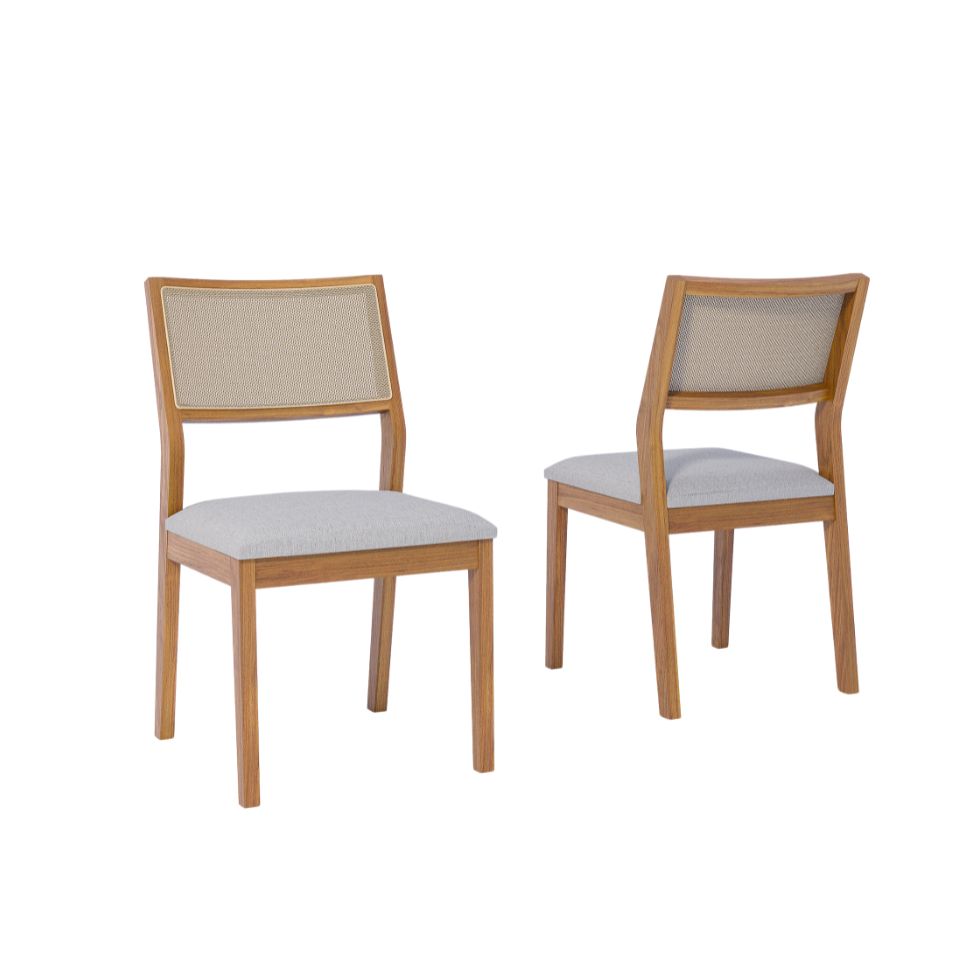 Conjunto com 2 Cadeiras Oiti Linho Cinza e Madeira