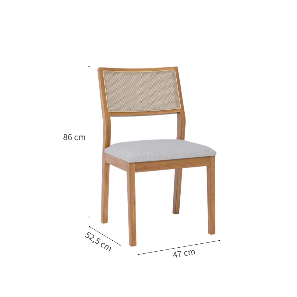 Conjunto com 2 Cadeiras Oiti Linho Cinza e Madeira