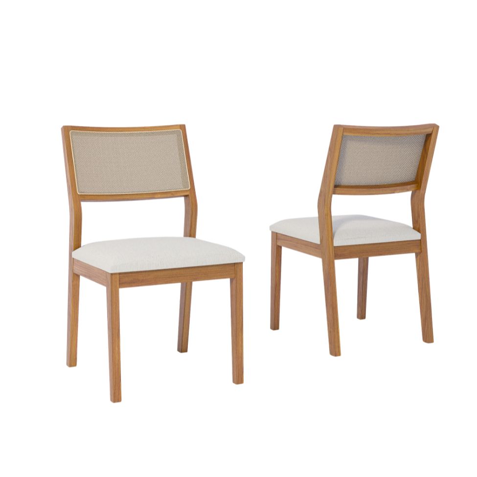 Conjunto com 2 Cadeiras Oiti Linho Cru e Madeira