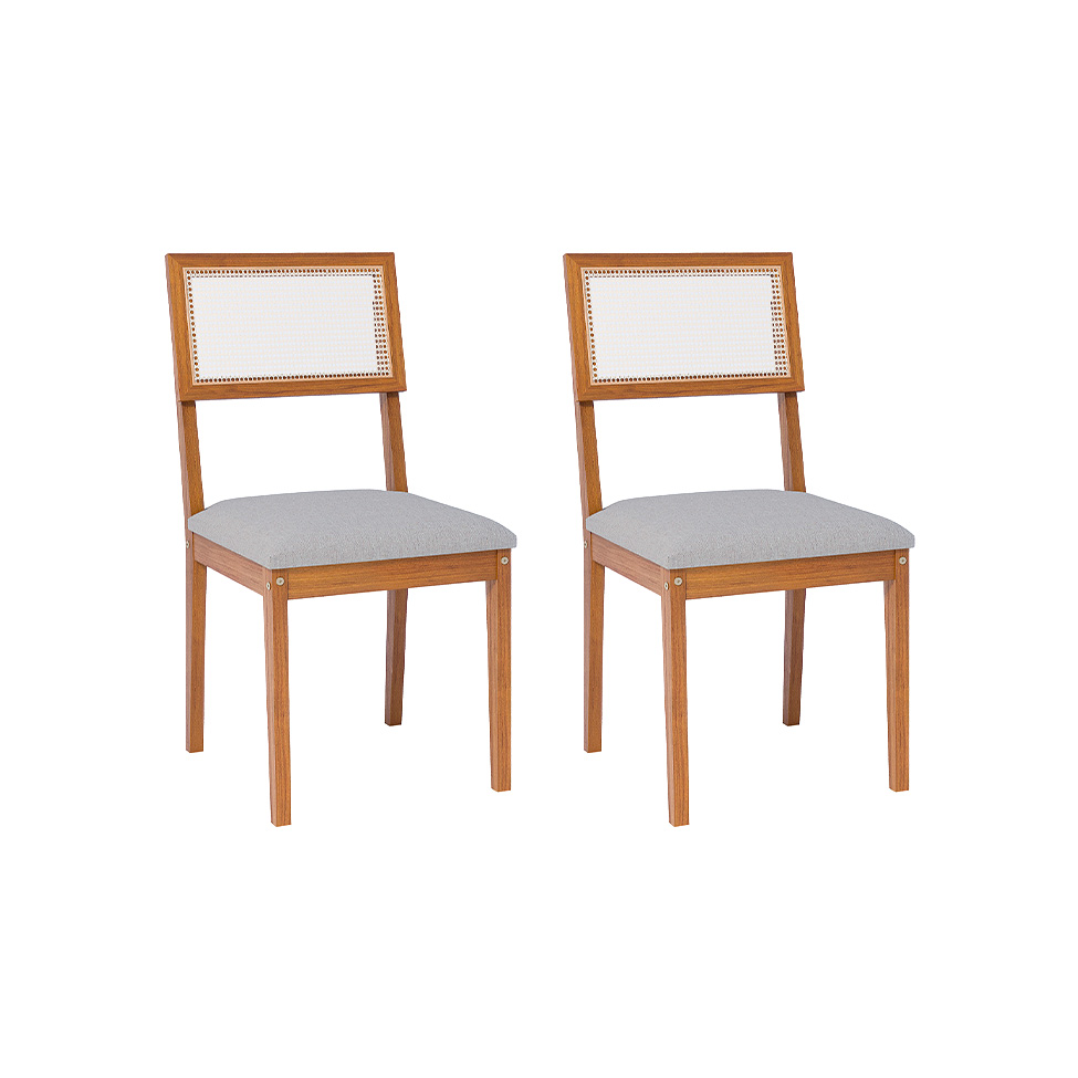 Conjunto com 2 Cadeiras Palmas Linho Cinza e Madeira