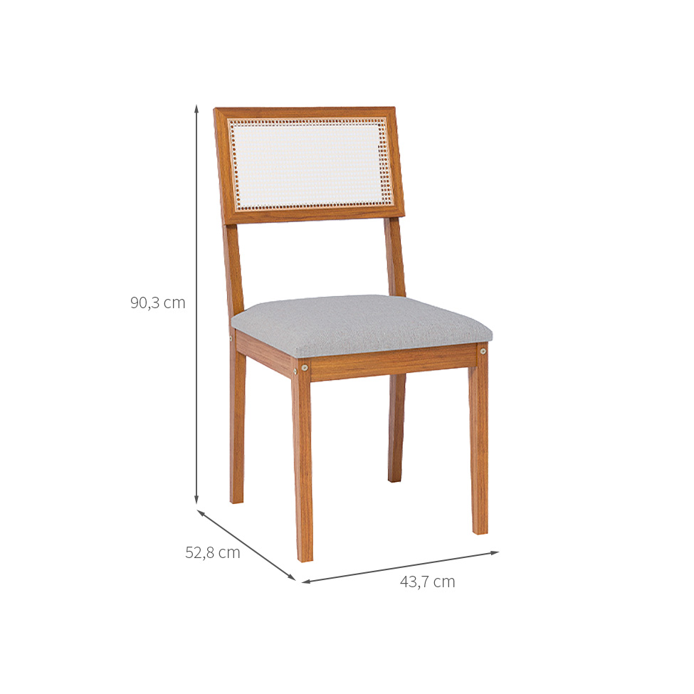 Conjunto com 2 Cadeiras Palmas Linho Cinza e Madeira