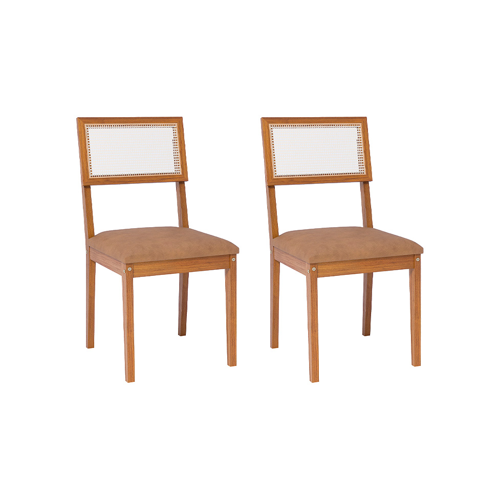 Conjunto com 2 Cadeiras Palmas Revestimento Sintético Kaki e Madeira