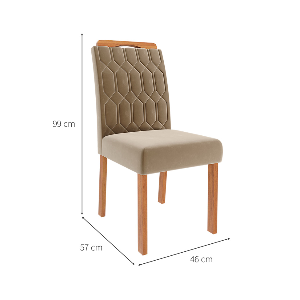 Conjunto com 2 Cadeiras Paola Wood Suede Joli e Madeira
