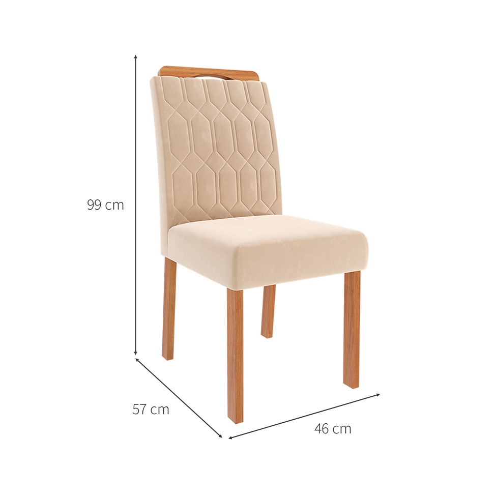 Conjunto com 2 Cadeiras Paola Wood Suede Nude e Madeira