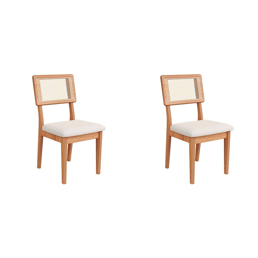 Conjunto com 2 Cadeiras Penny Algodão Cesare Claro e Freijó