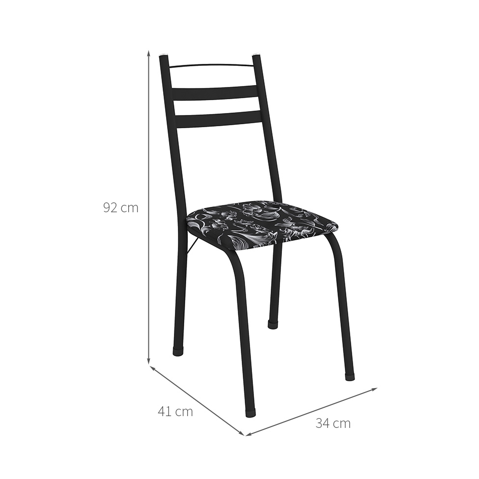 Conjunto com 2 Cadeiras Peters Revestimento Sintético Florido e Preto