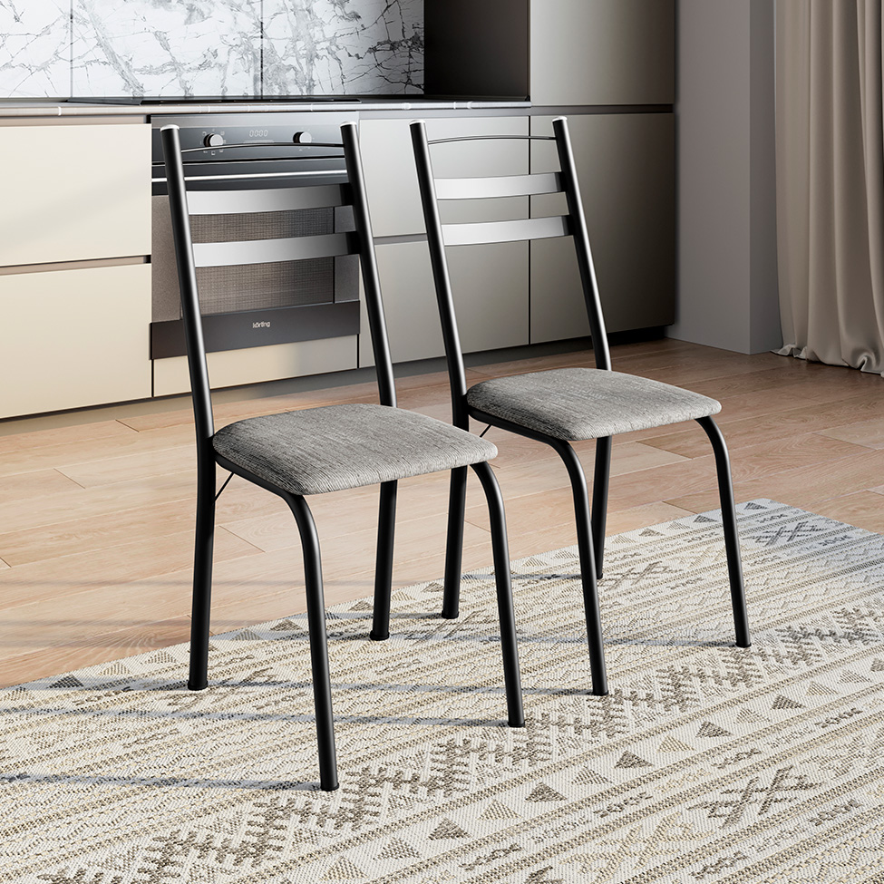 Conjunto com 2 Cadeiras Peters Revestimento Sintético Grafiato e Preto