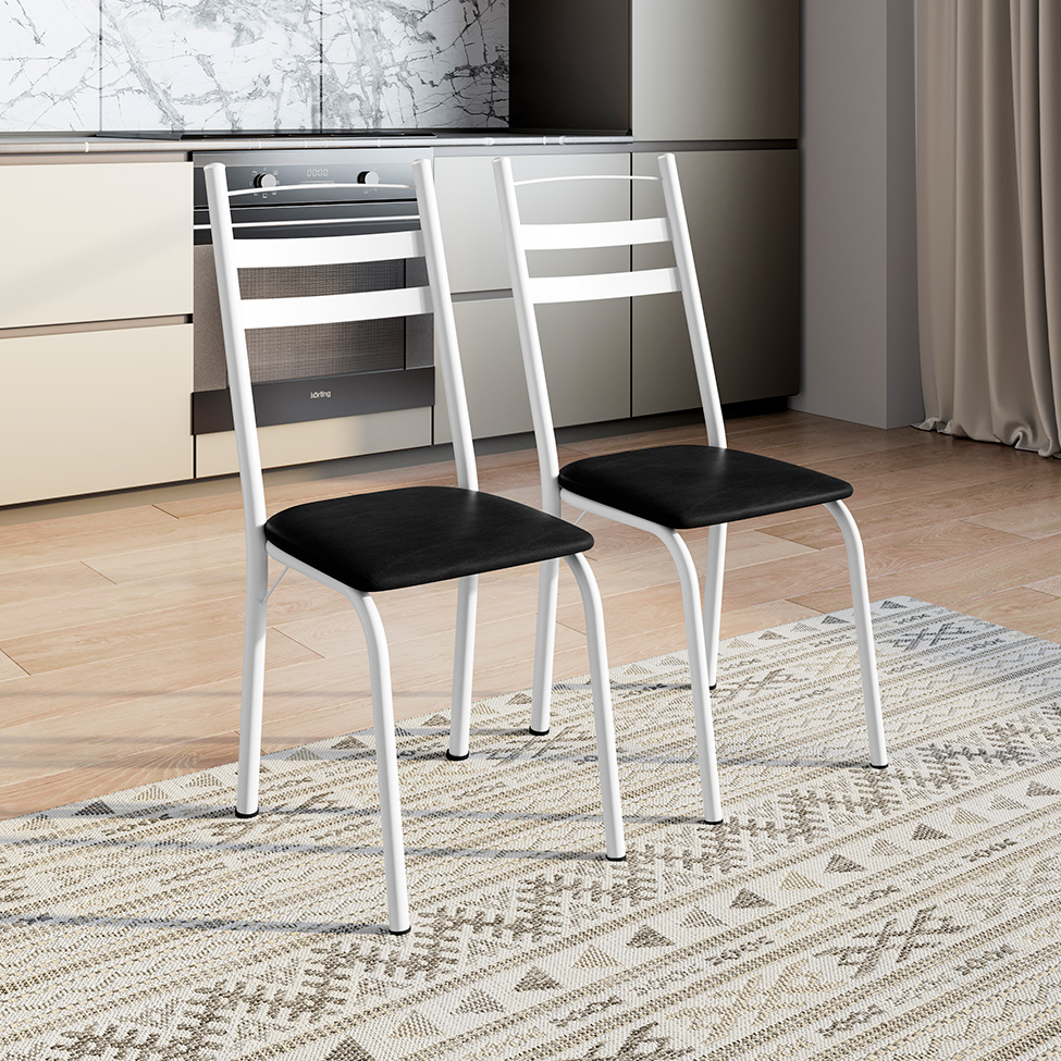 Conjunto com 2 Cadeiras Peters Revestimento Sintético Preto e Branco