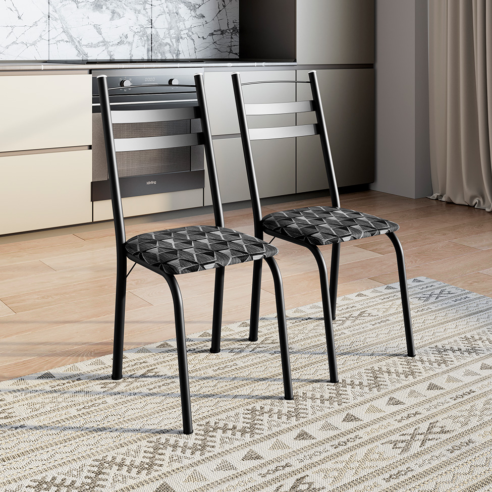 Conjunto com 2 Cadeiras Peters Revestimento Sintético Silver e Preto
