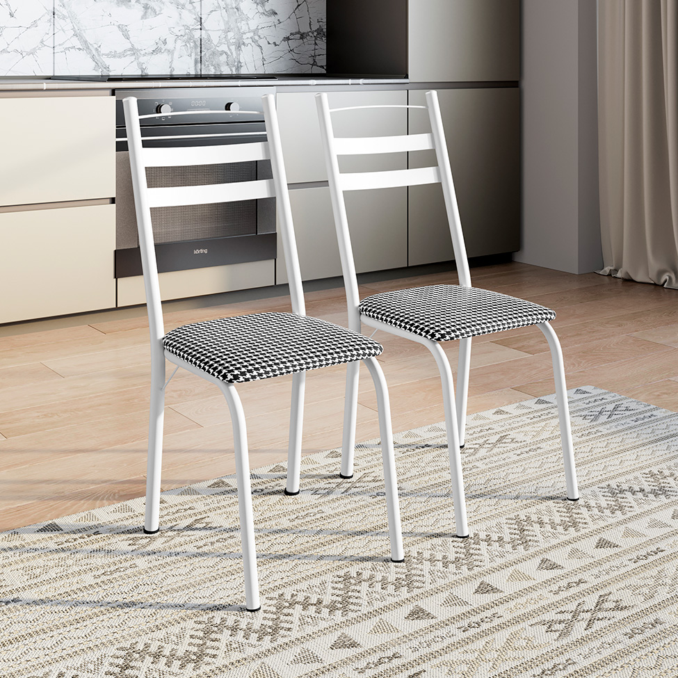 Conjunto com 2 Cadeiras Peters Revestimento Sintético Xadrez e Branco