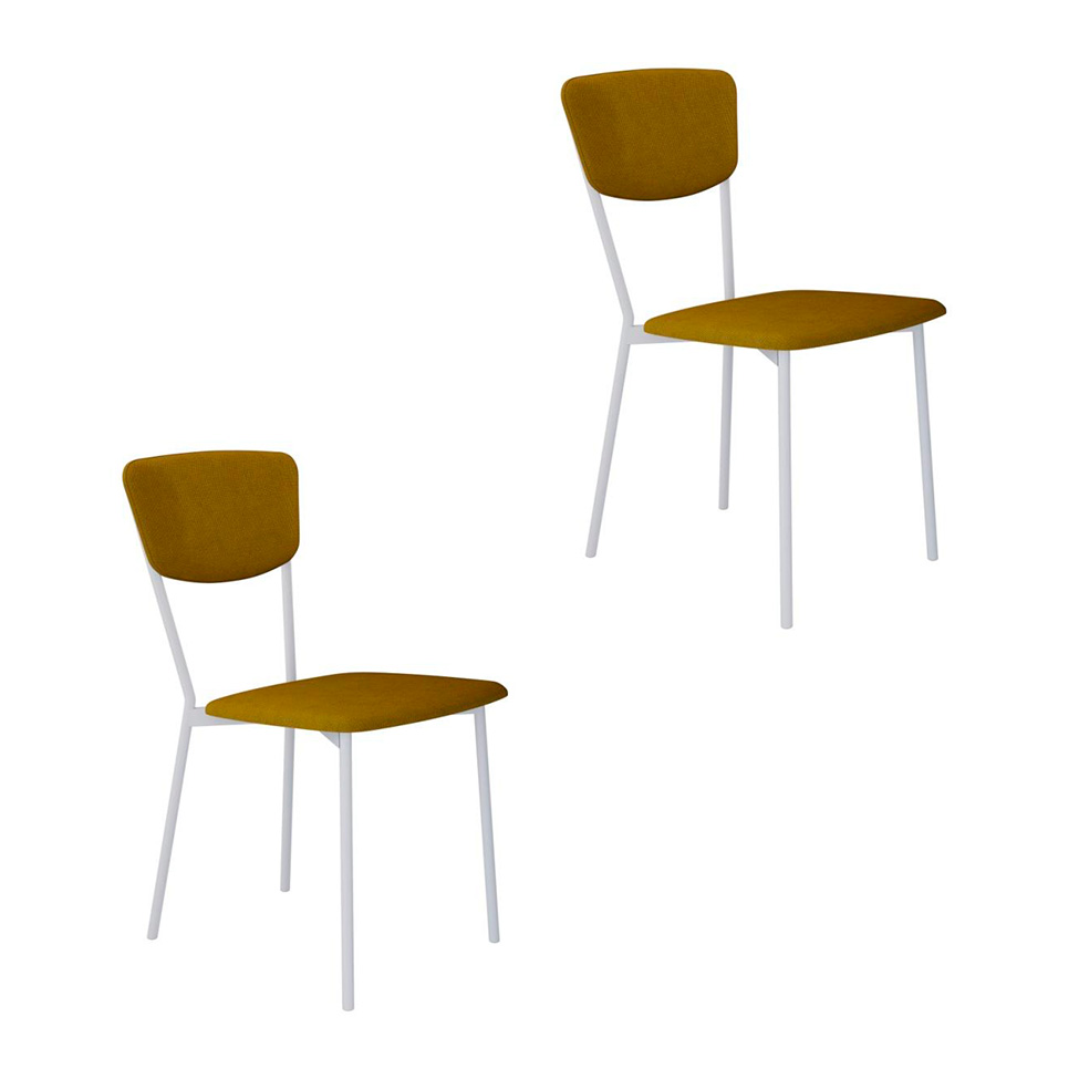 Conjunto com 2 Cadeiras Retrô Poliéster Amarelo e Branco