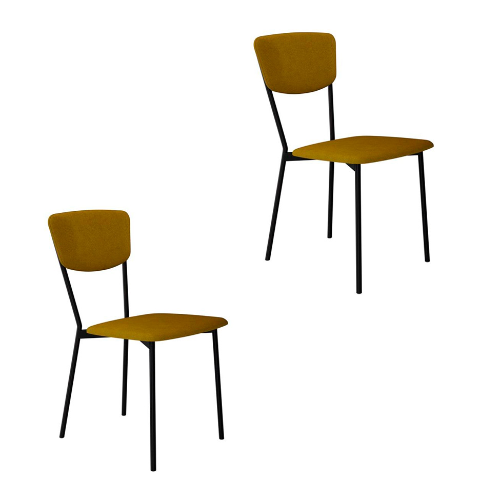 Conjunto com 2 Cadeiras Retrô Poliéster Amarelo e Preto