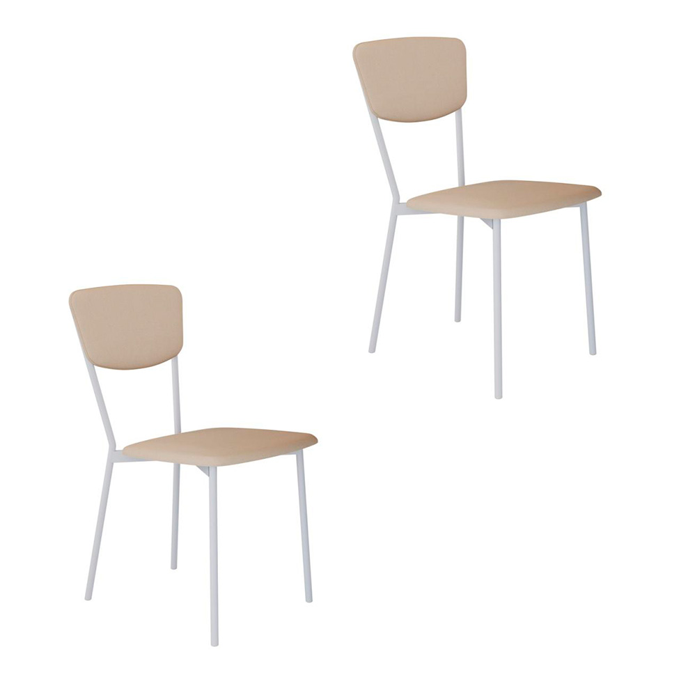 Conjunto com 2 Cadeiras Retrô Poliéster Areia e Branco