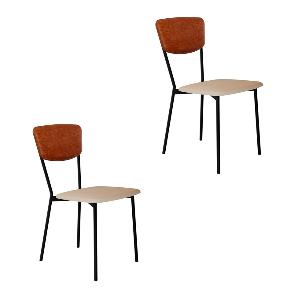 Conjunto com 2 Cadeiras Retrô Poliéster Areia e Caramelo com Preto
