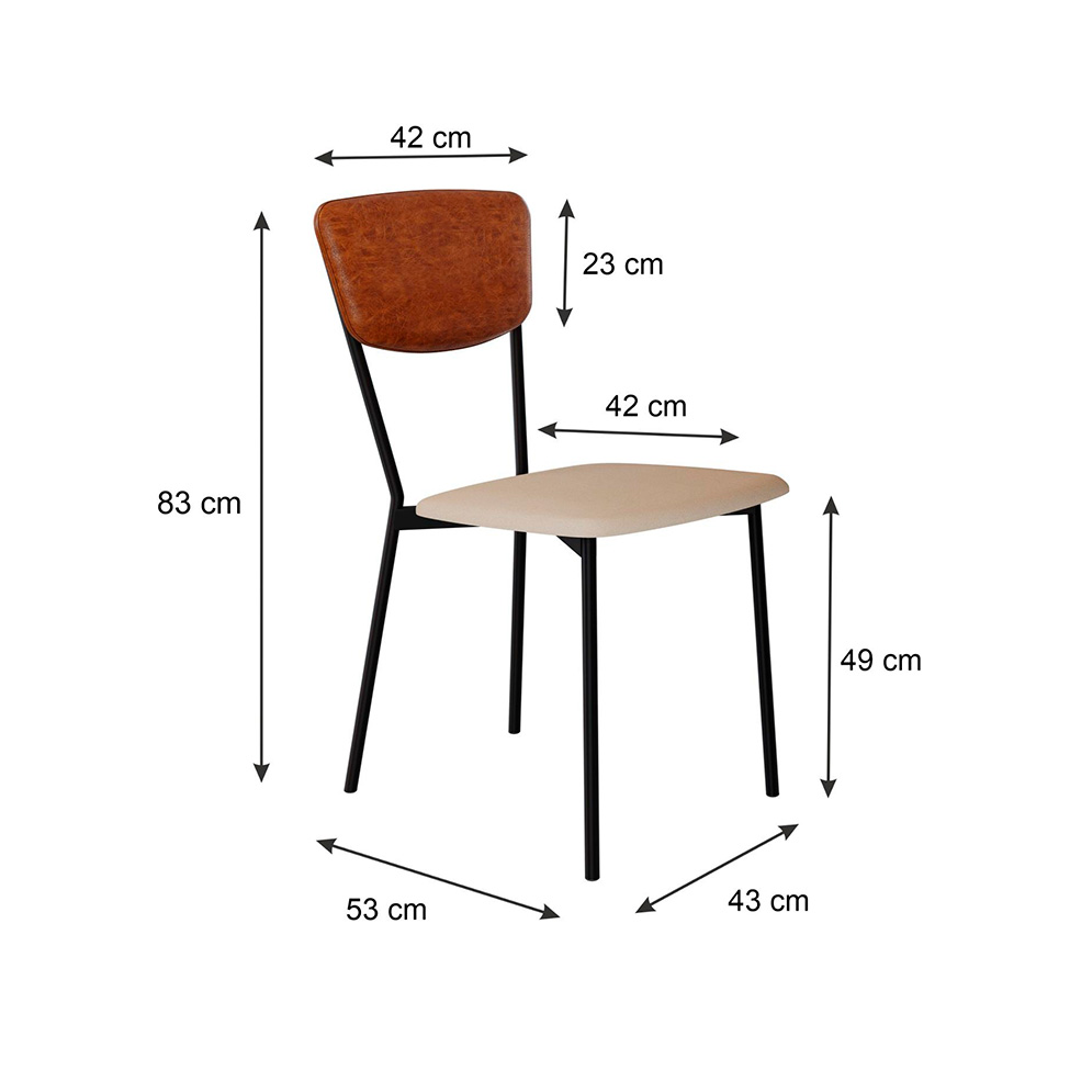 Conjunto com 2 Cadeiras Retrô Poliéster Areia e Caramelo com Preto