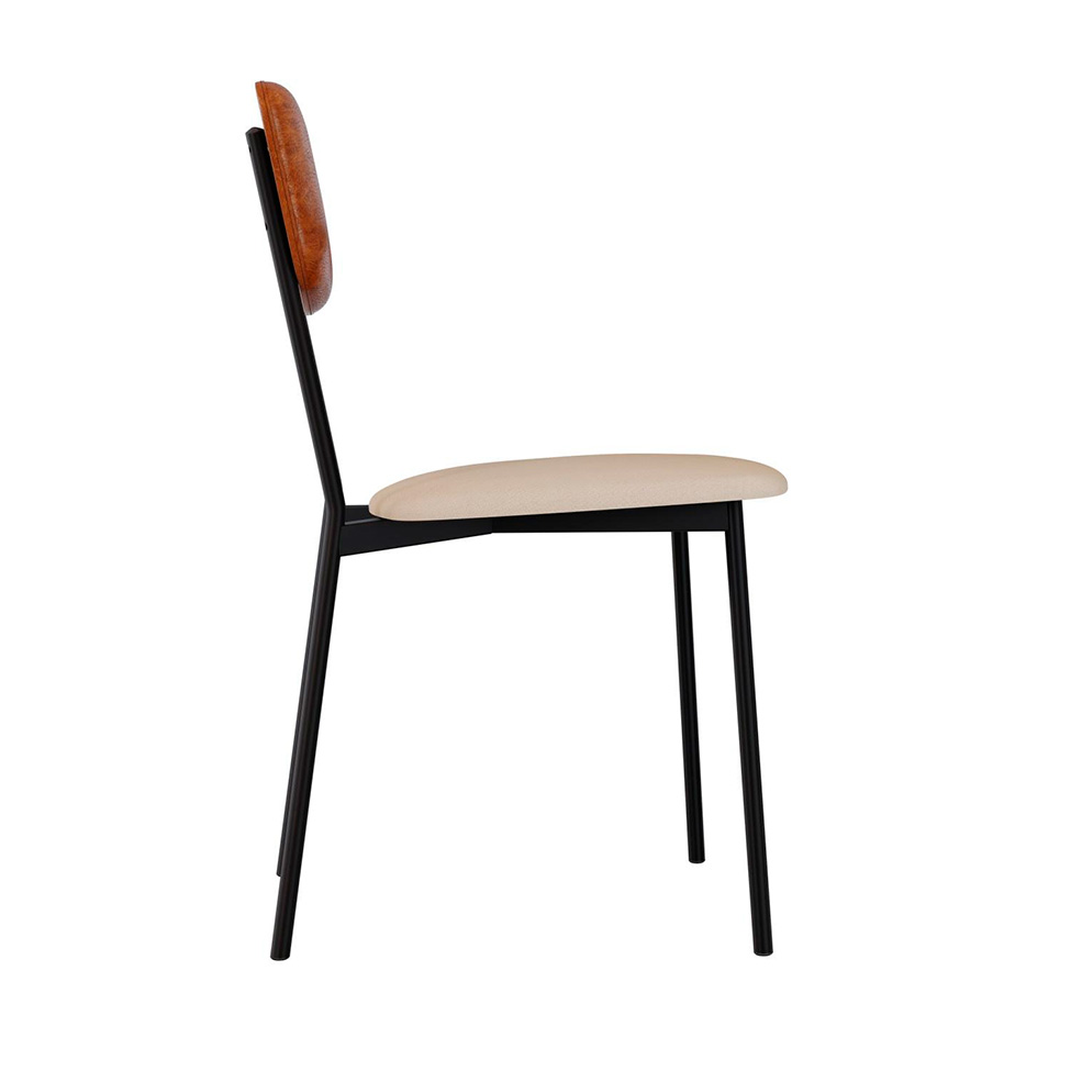 Conjunto com 2 Cadeiras Retrô Poliéster Areia e Caramelo com Preto