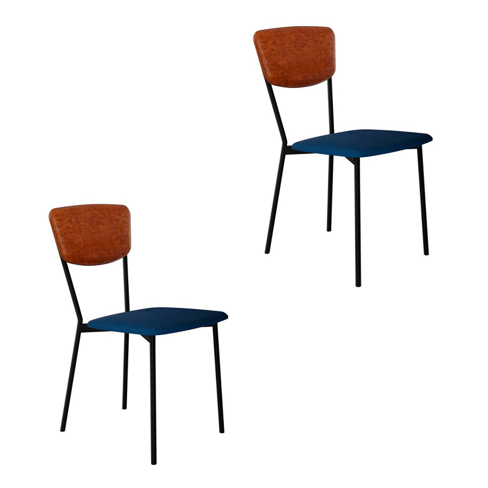 Conjunto com 2 Cadeiras Retrô Poliéster Azul e Caramelo