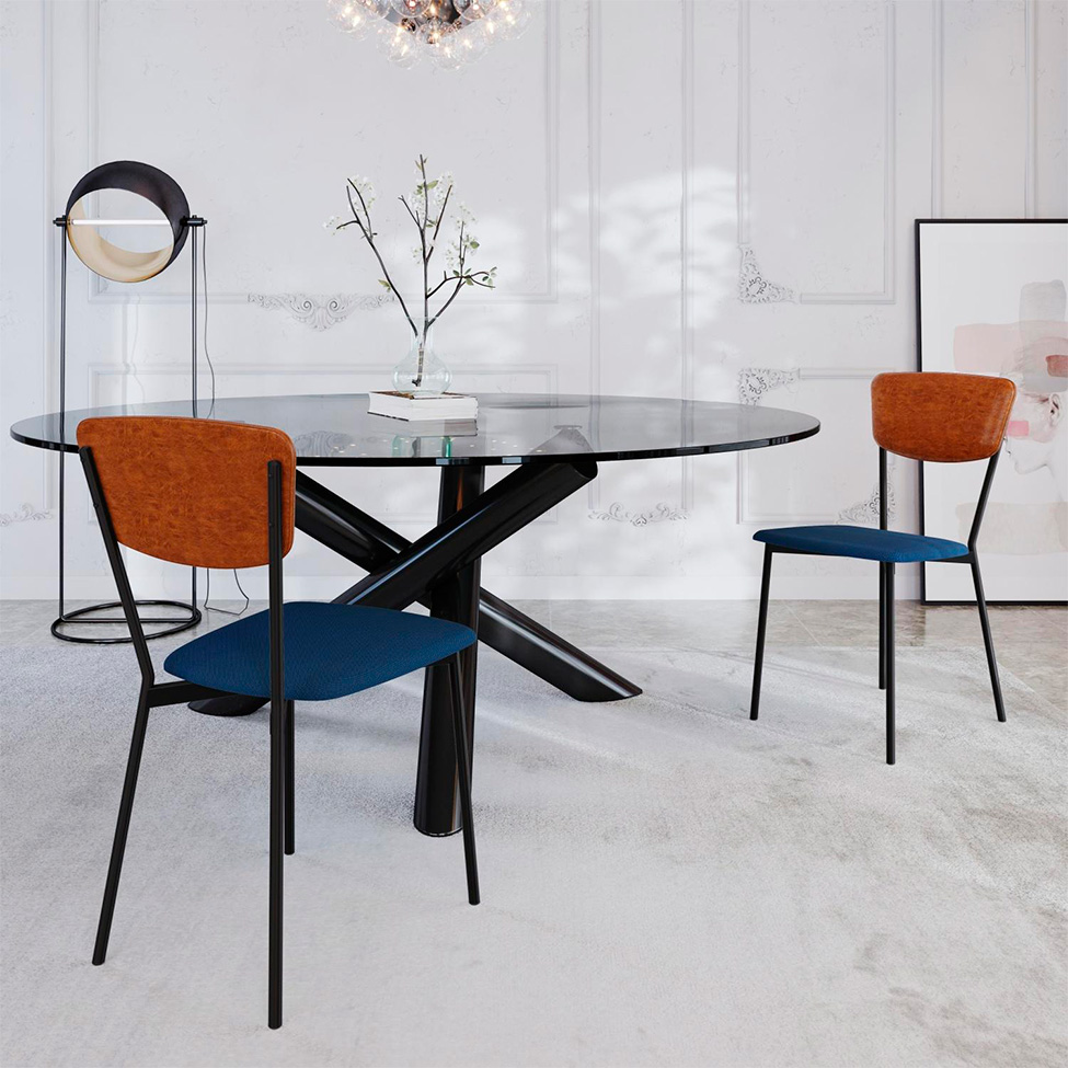 Conjunto com 2 Cadeiras Retrô Poliéster Azul e Caramelo