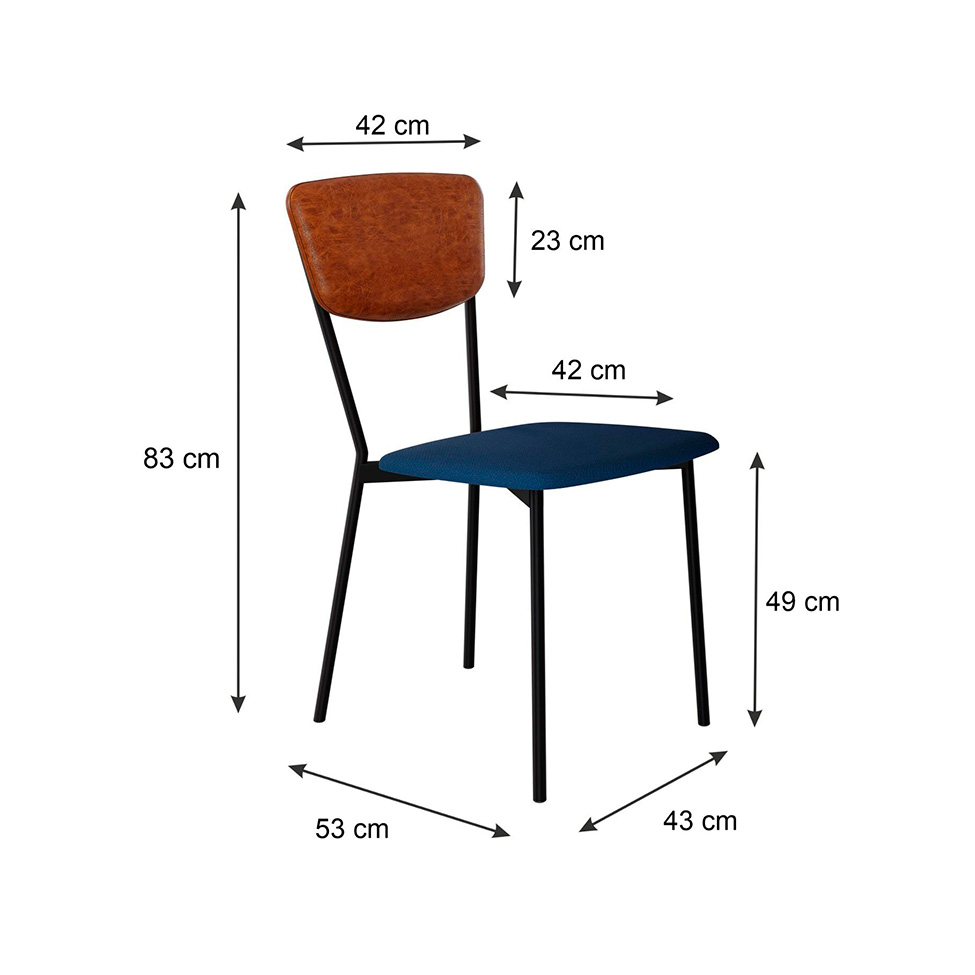 Conjunto com 2 Cadeiras Retrô Poliéster Azul e Caramelo