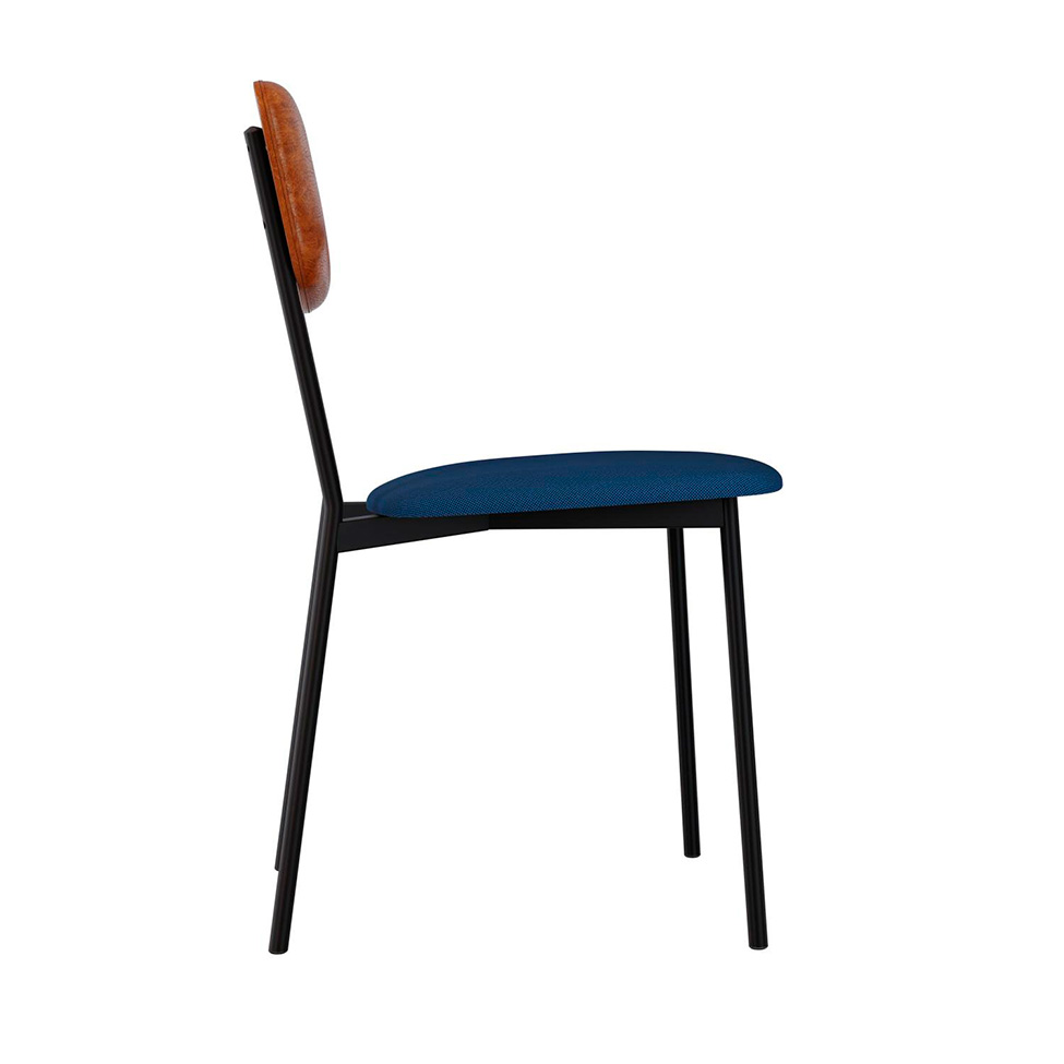 Conjunto com 2 Cadeiras Retrô Poliéster Azul e Caramelo