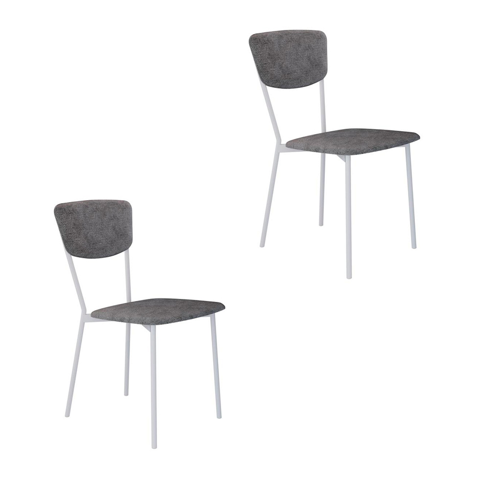 Conjunto com 2 Cadeiras Retrô Poliéster Prata e Branco
