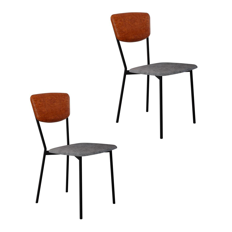 Conjunto com 2 Cadeiras Retrô Poliéster Prata e Caramelo com Preto
