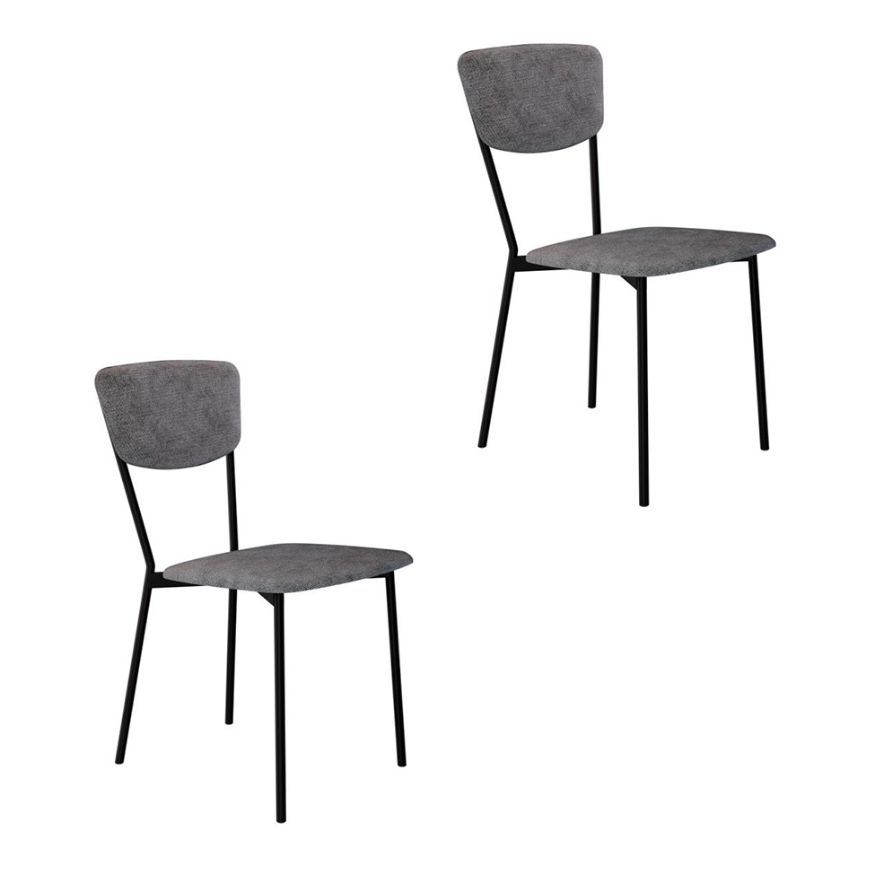 Conjunto com 2 Cadeiras Retrô Poliéster Prata e Preto