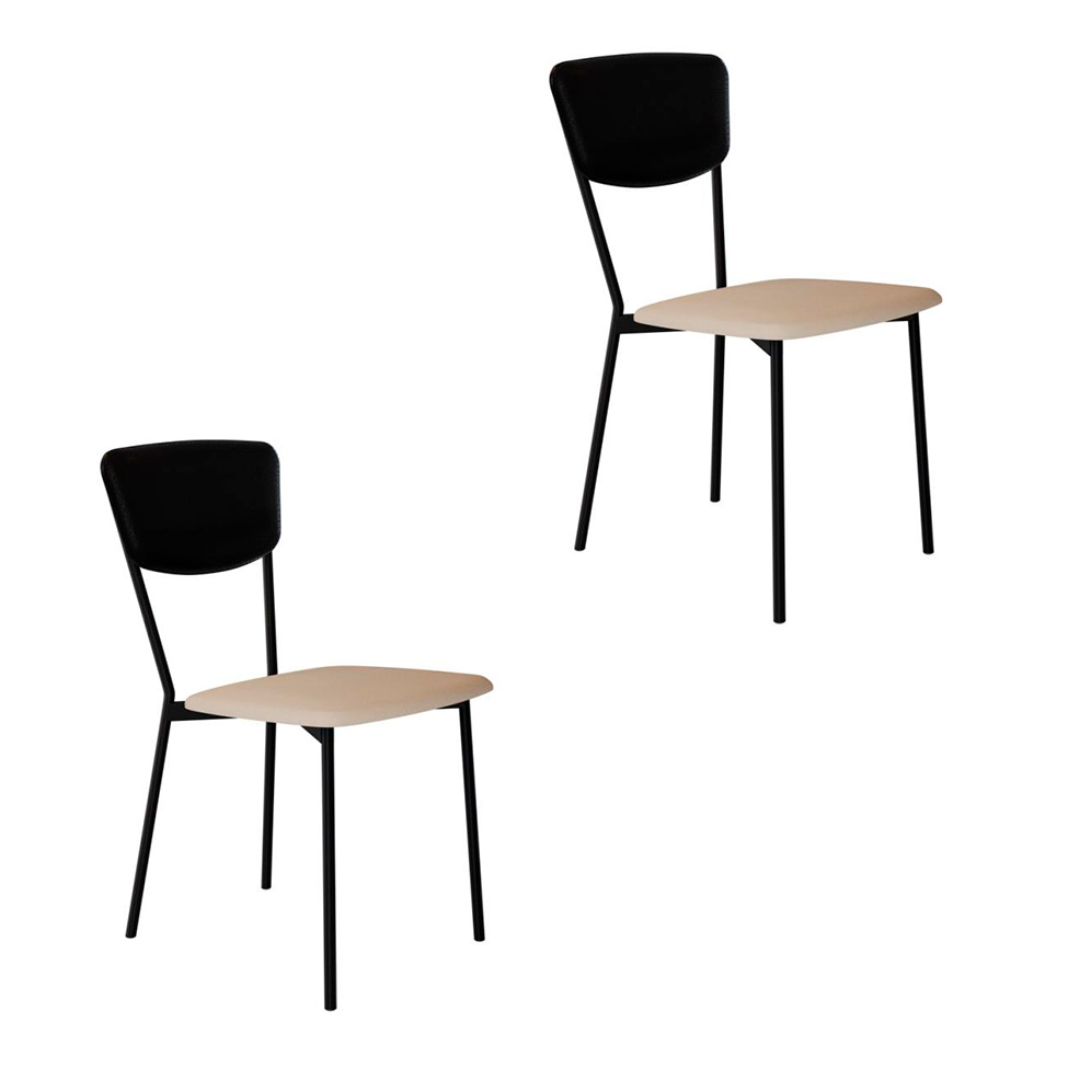 Conjunto com 2 Cadeiras Retrô Poliéster Preto e Areia