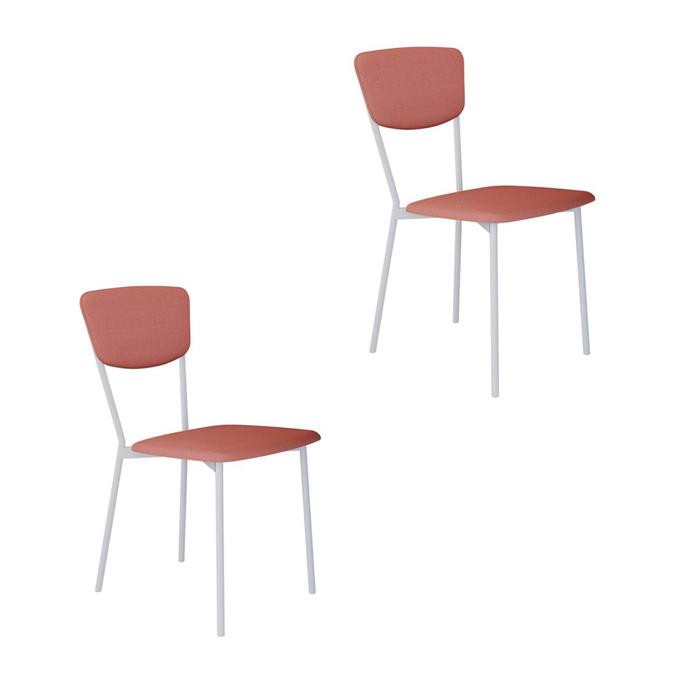 Conjunto com 2 Cadeiras Retrô Poliéster Rosa e Branco