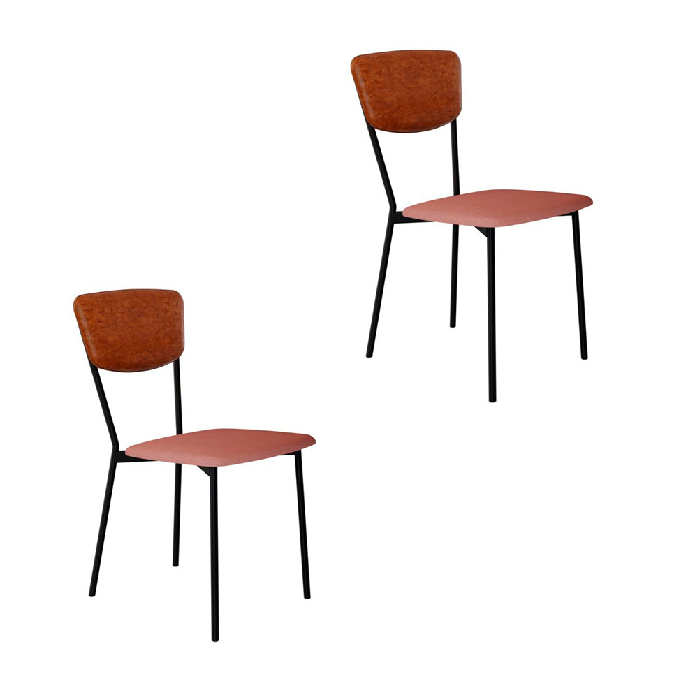 Conjunto com 2 Cadeiras Retrô Poliéster Rosa e Caramelo com Preto