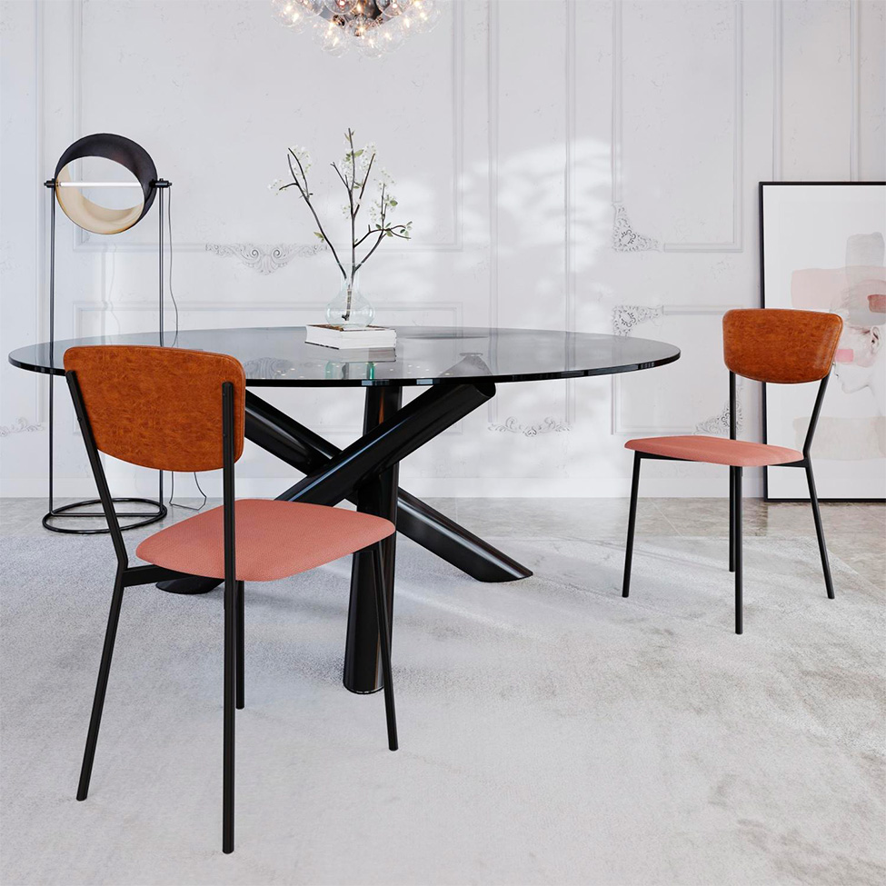 Conjunto com 2 Cadeiras Retrô Poliéster Rosa e Caramelo com Preto