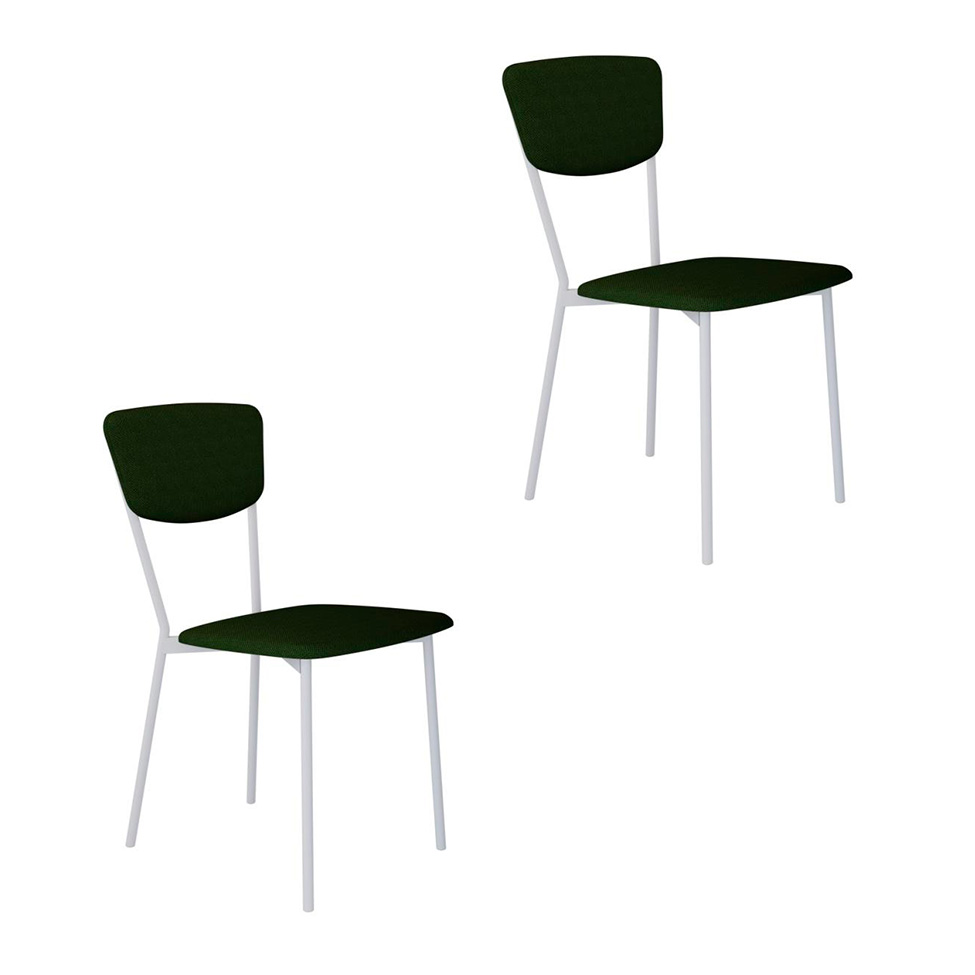 Conjunto com 2 Cadeiras Retrô Poliéster Verde Musgo e Branco