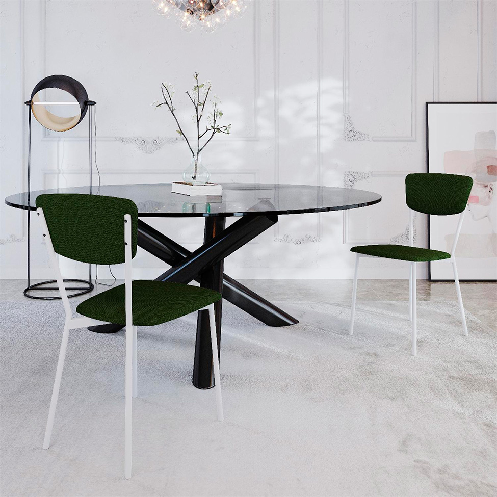Conjunto com 2 Cadeiras Retrô Poliéster Verde Musgo e Branco