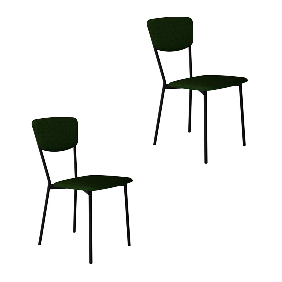 Conjunto com 2 Cadeiras Retrô Poliéster Verde Musgo e Preto
