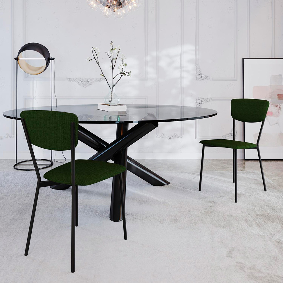 Conjunto com 2 Cadeiras Retrô Poliéster Verde Musgo e Preto