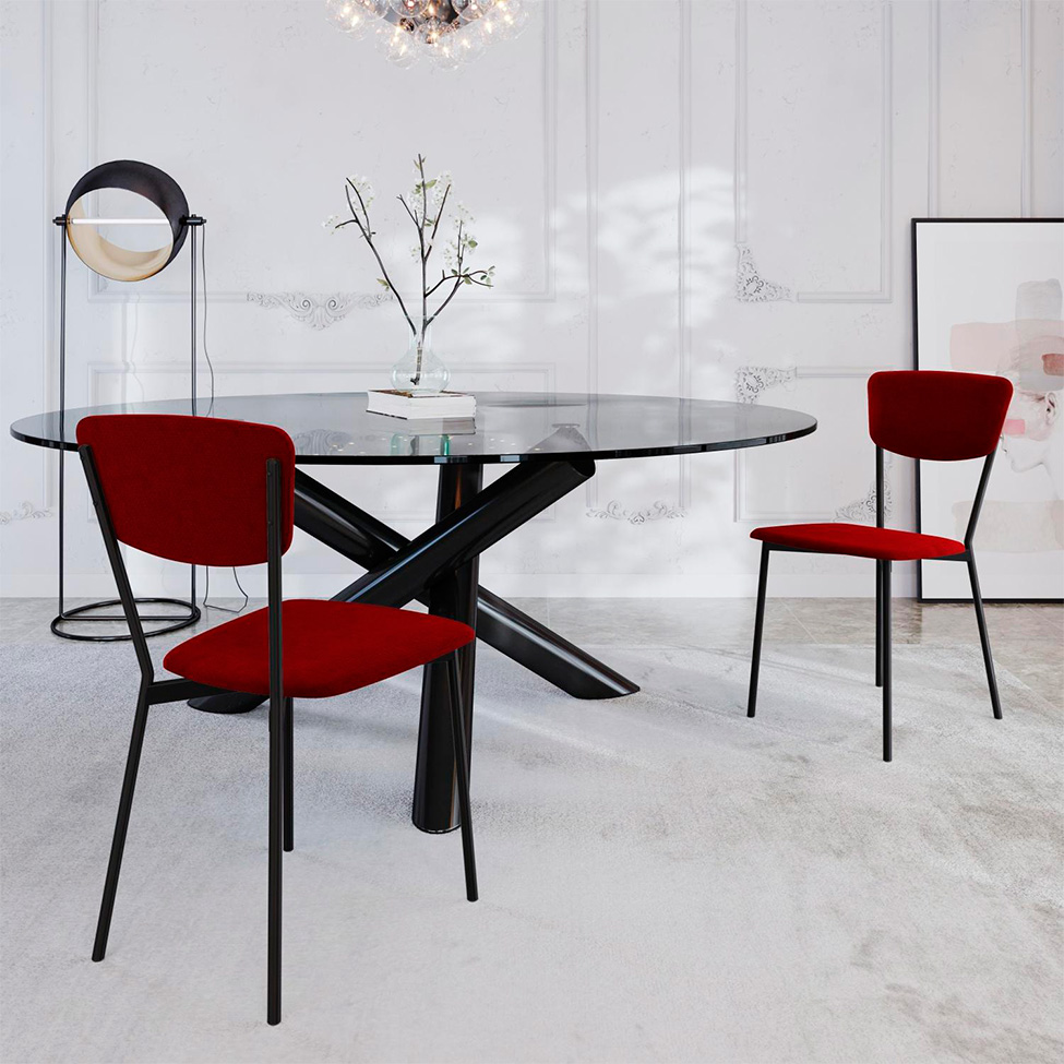 Conjunto com 2 Cadeiras Retrô Poliéster Vermelho e Preto