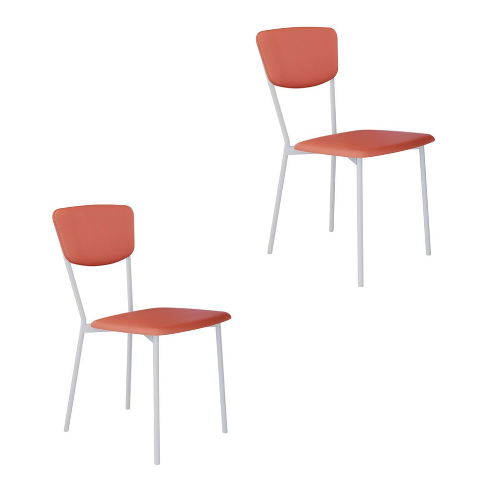 Conjunto com 2 Cadeiras Retrô Revestimento Sintético Terracota e Branco