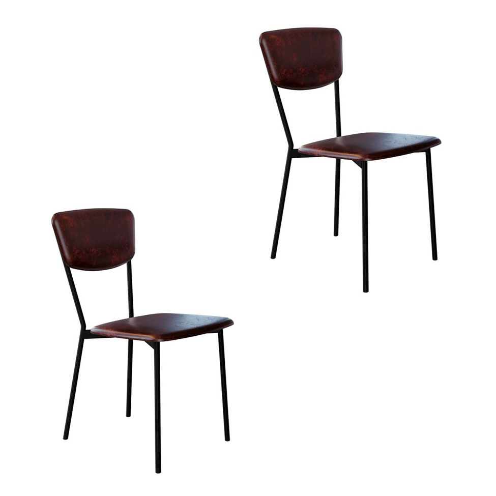 Conjunto com 2 Cadeiras Retrô Revestivemento Sintético Café e Preto
