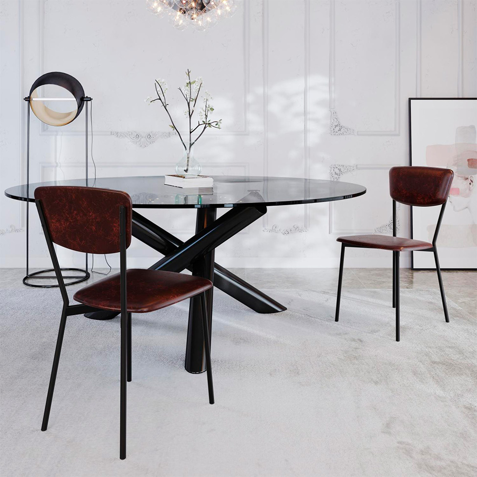 Conjunto com 2 Cadeiras Retrô Revestivemento Sintético Café e Preto
