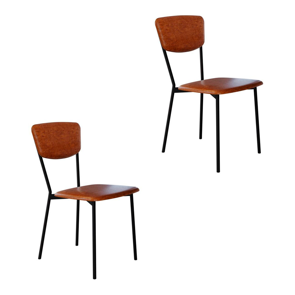 Conjunto com 2 Cadeiras Retrô Revestivemento Sintético Caramelo e Preto