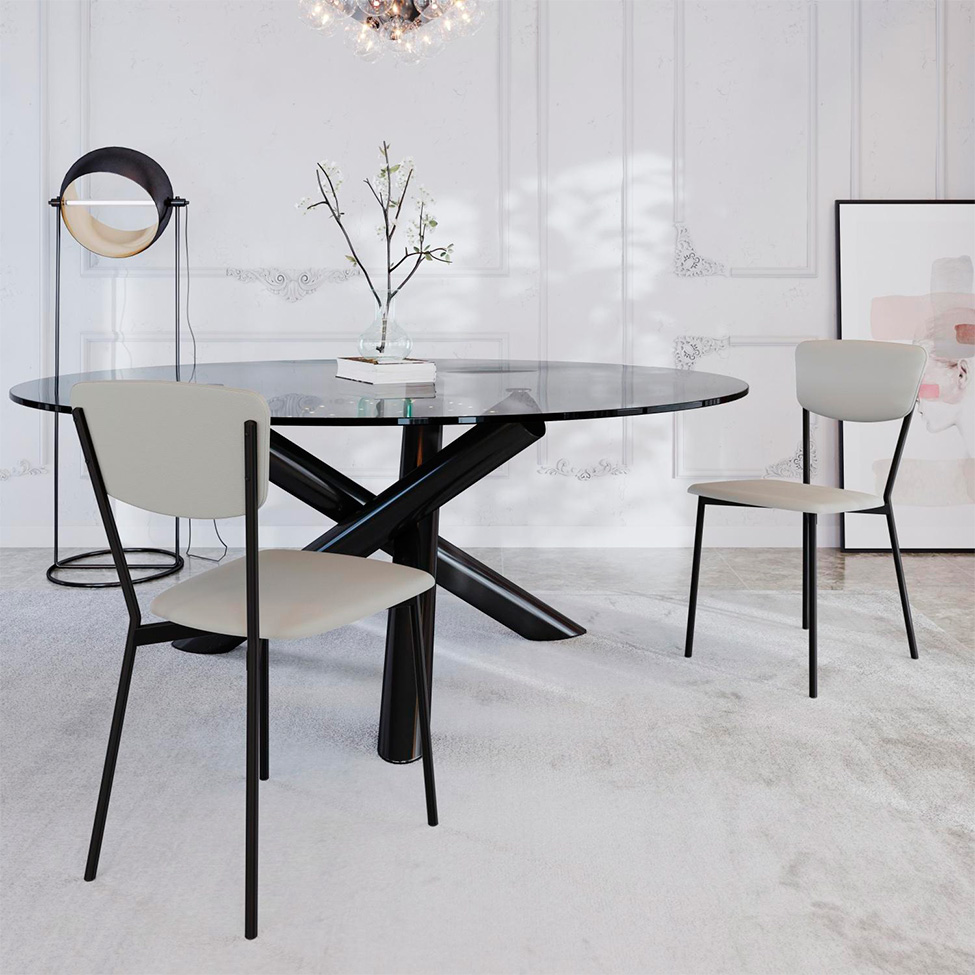 Conjunto com 2 Cadeiras Retrô Revestivemento Sintético Cinza Claro e Preto