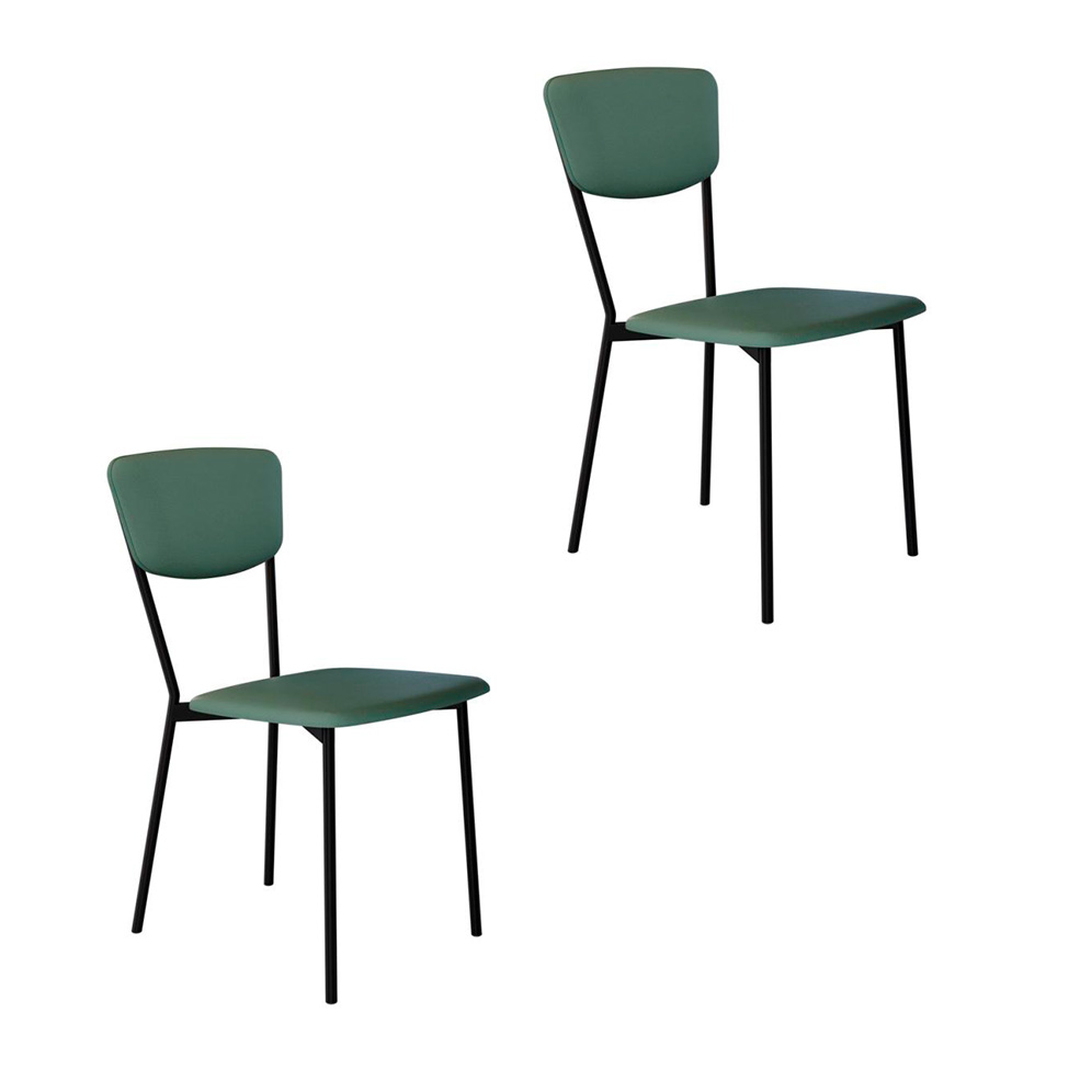 Conjunto com 2 Cadeiras Retrô Revestivemento Sintético Verde e Preto